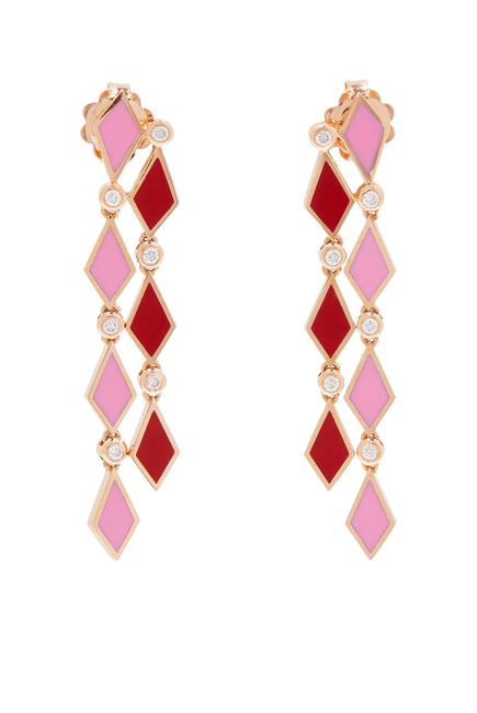 Mosaic Long Earrings, 18k Rose Gold & Diamonds